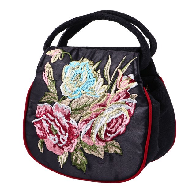 COOPHYA Lot de 1 Sac Fourre-Tout Brodé en Toile Style Rétro Noir pour Femmes Vacances