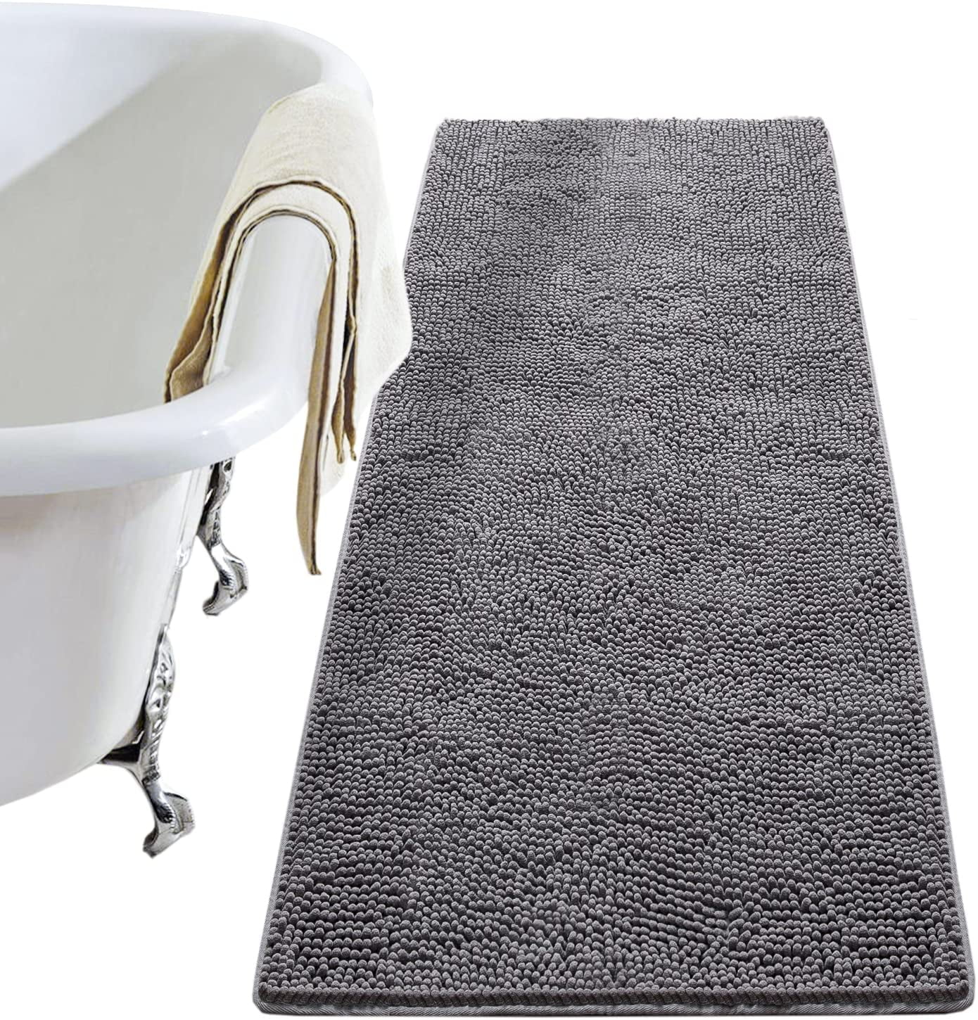 Softlife Luxury Soft Bathroom Non-Slip Rug Shaggy Bath Mat,24'x36',Gray