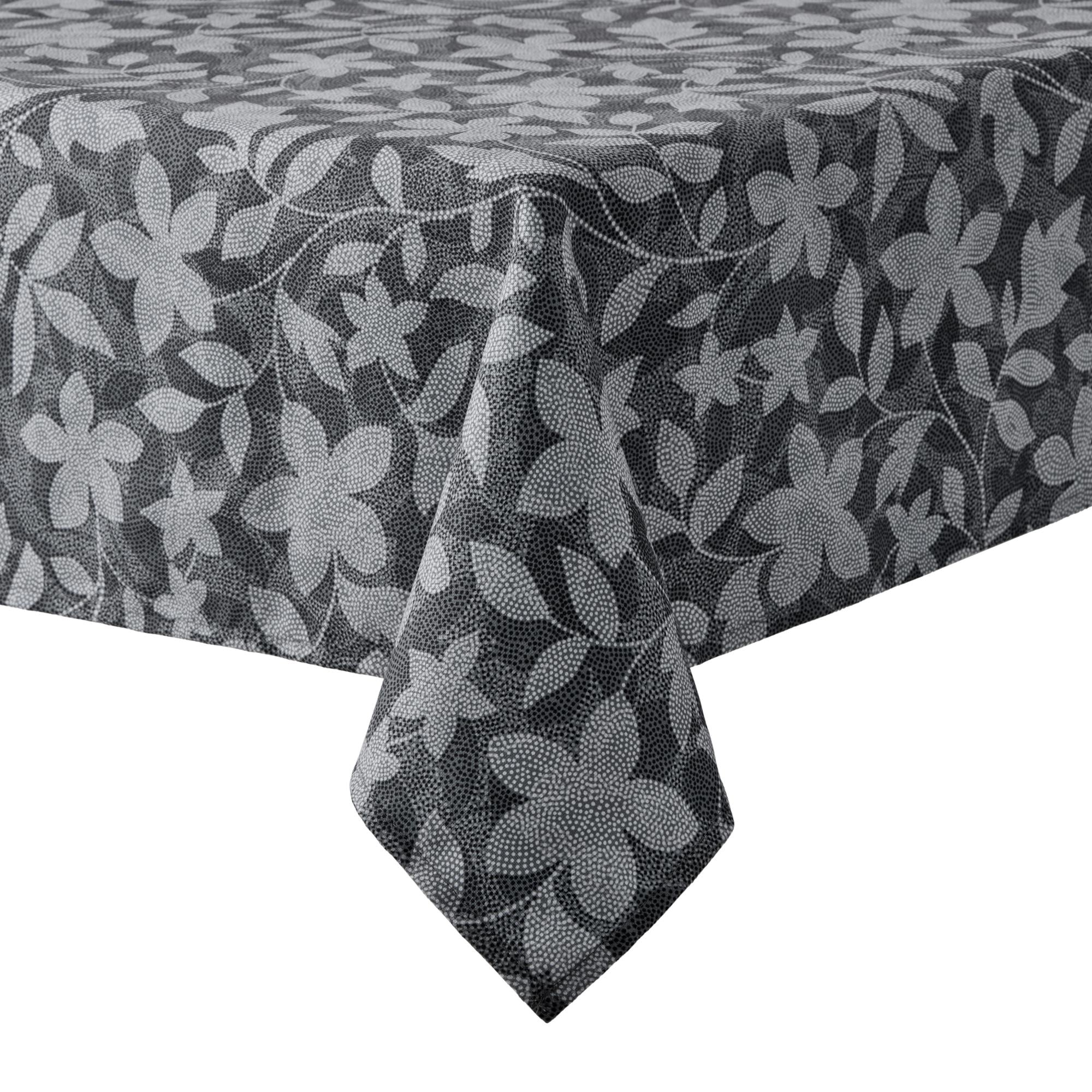 Mainstays Dot Botanical Fabric Tablecloth, Black, 60"x84"