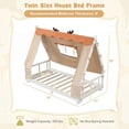 thumbnail image 3 of Gymax Twin Size House Floor Bed w/ TentWood Bed Frame w/ Roof Window & Fence Rails White & Orange, 3 of 10