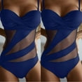 thumbnail image 2 of Kcodviy Wrap Women 1Piece Bikini Crystal Bikini Swimsuit Patchwork Vintage Mesh Running Shorts Ruched Piece Front Retro Cargo Shorts Set Two Swimwears 1Pieces, 2 of 9