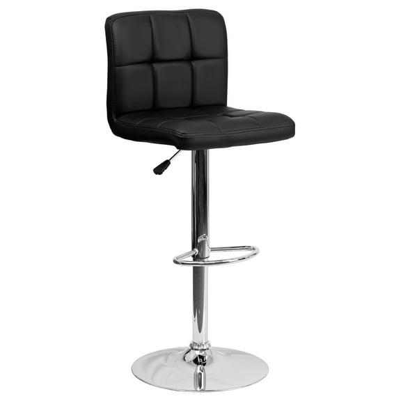 Flash Furniture Kathleen Contemporary Black Quilted Vinyl Adjustable Height Barstool with Chrome Base