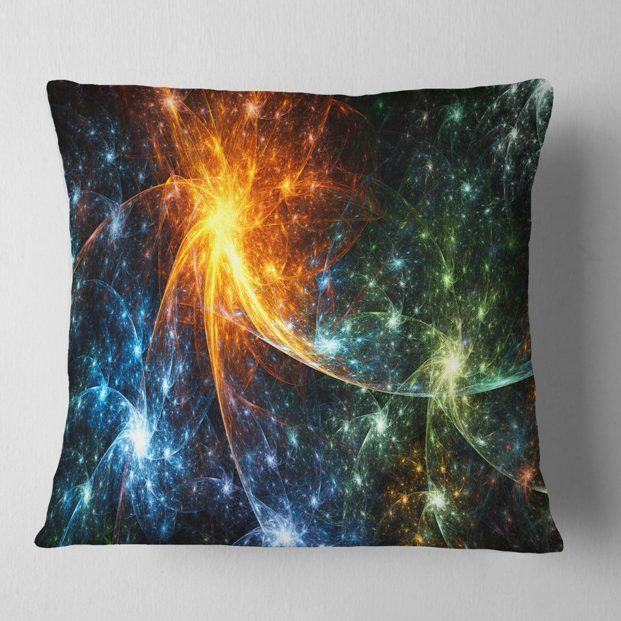 Designart Colorful Fireworks with Stars - Abstract Throw Pillow - 16x16