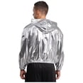 thumbnail image 5 of TiaoBug Men's Holographic Hoodie Long Sleeve Shiny Metallic Bomber Jacket Hooded Zip-up Outerwear Coat Silver L, 5 of 6