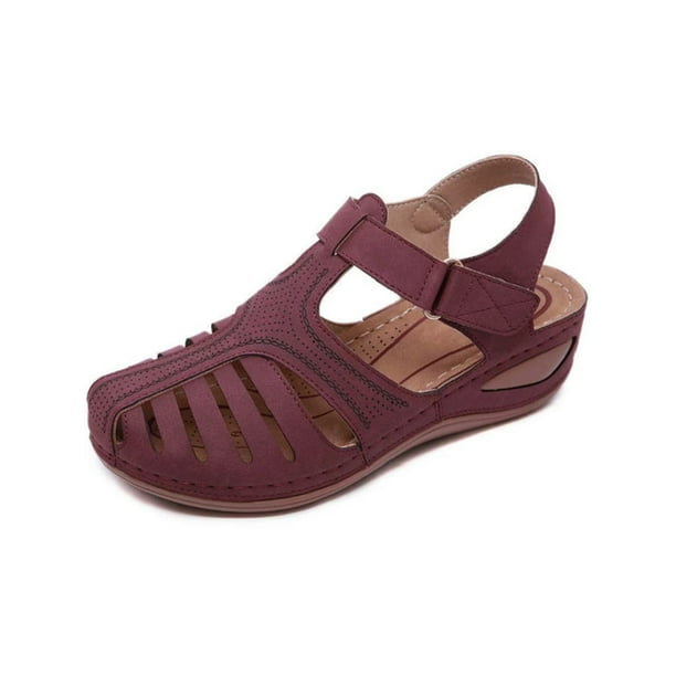 Wodstyle - Womens Orthopedic Flat Shoes Comfy Closed Toe Summer Ankle Strap Velcro Sandals