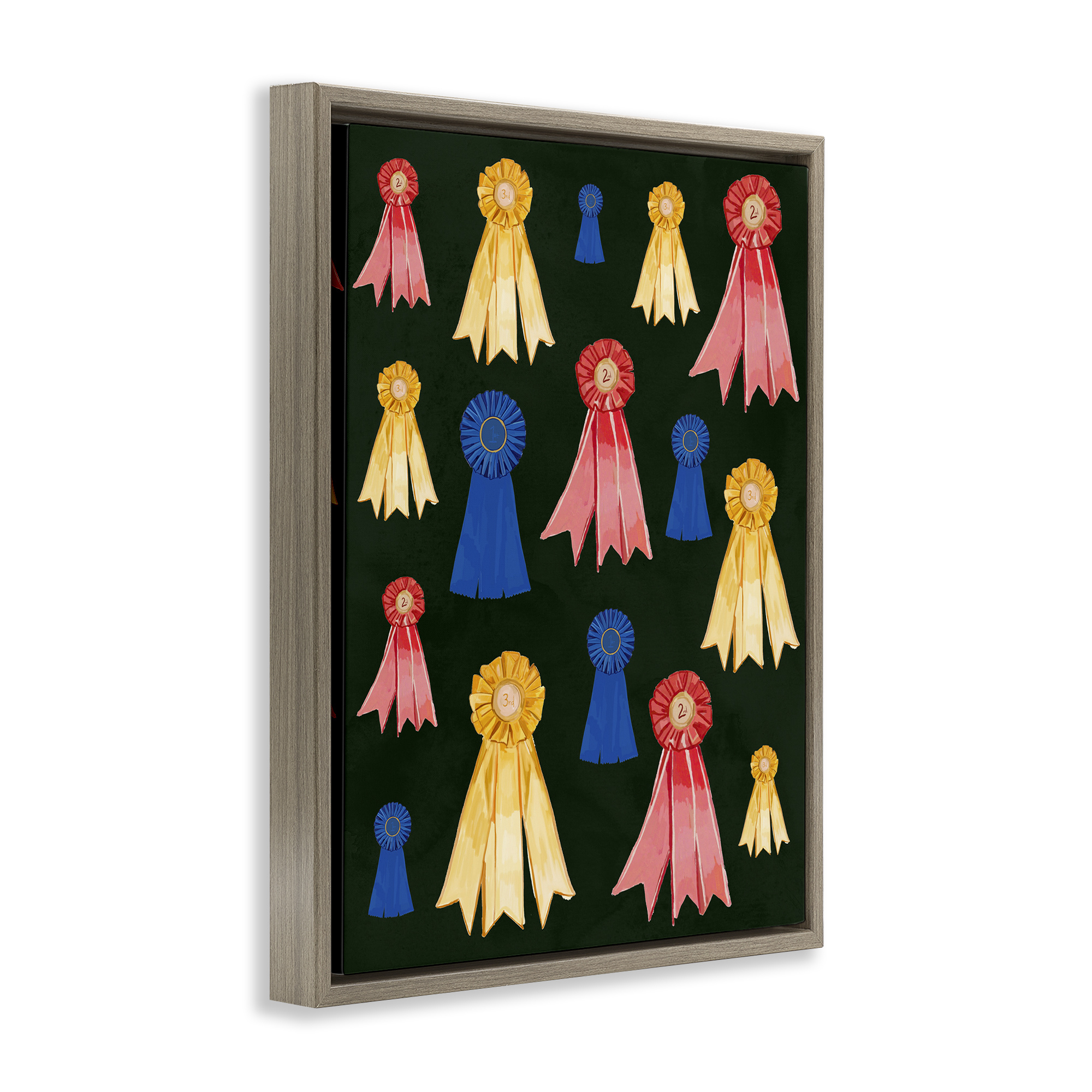 Stupell Industries Equestrian Ribbon Awards Sports Painting Brown Floater Framed Art Print Wall Art, 17 x 21