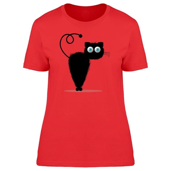 Cute Black Cat Looking Back T-Shirt Women -Image by Shutterstock, Female Small