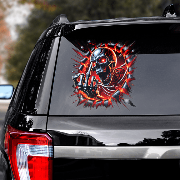Lotusprinthandmade Skeleton Skull In The Bullet Hole Transparent Vinyl Decal 4 Sizes (6x9 Inches)