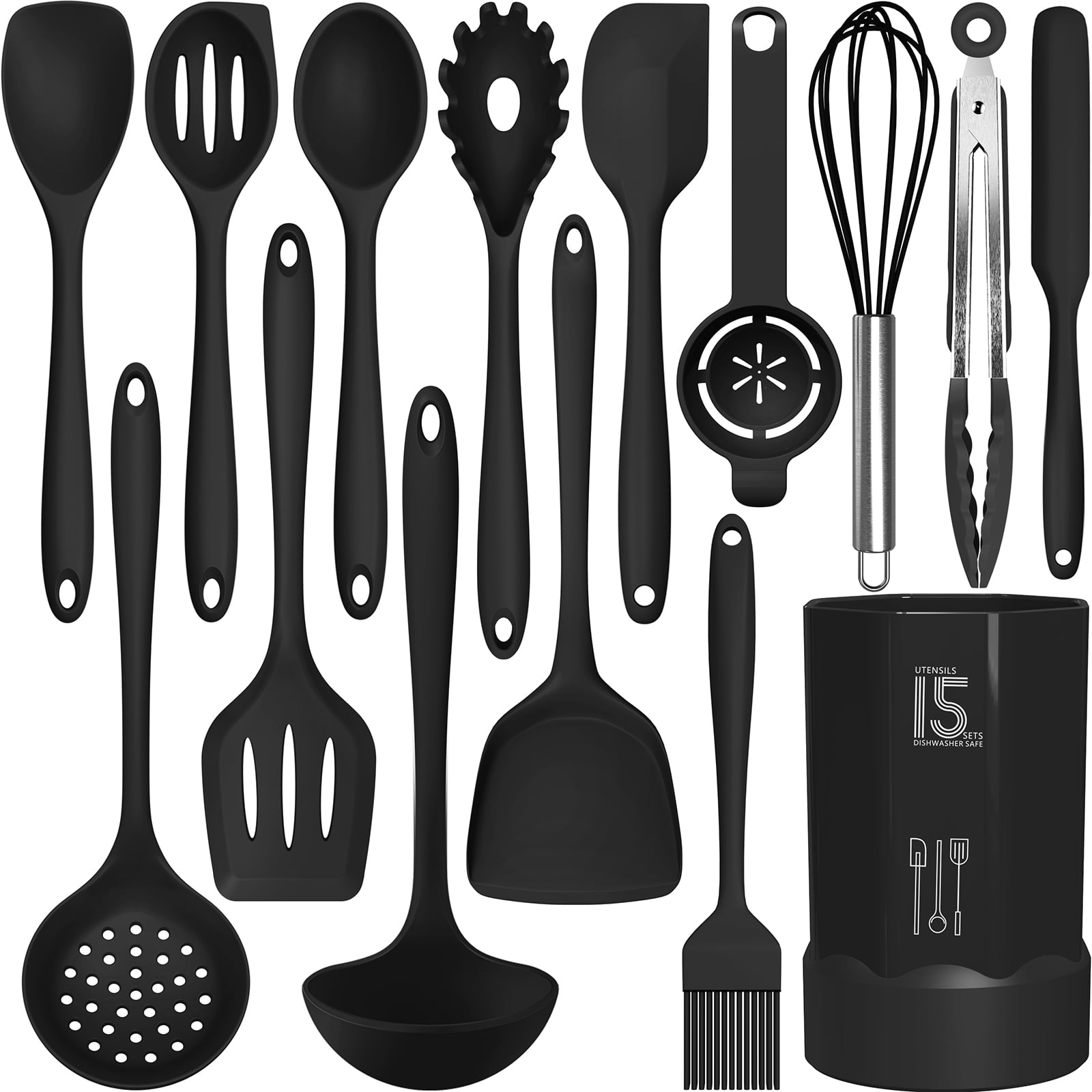 Silicone Cooking Utensils Set - 446°F Heat Resistant Silicone Kitchen  Utensils for Cooking,Kitchen Utensil Spatula Set w Wooden Handles and  Holder