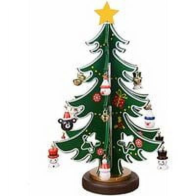 Mini árbol de Navidad, mini árbol de Navidad de madera, con 18 mini adornos navideños y 1 estrella para decoración navideña, decoración de mesa, regalo de Navidad (verde)