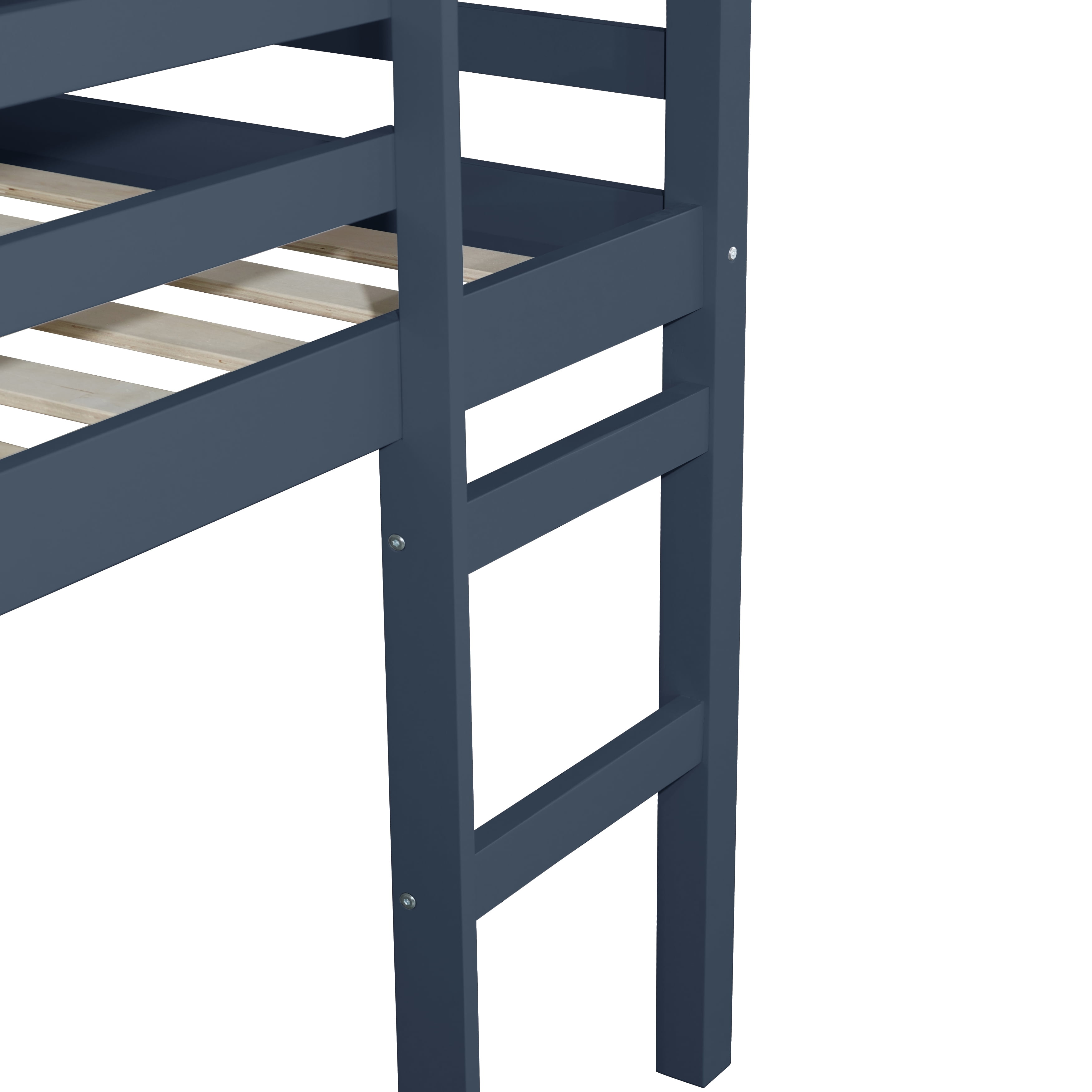 Miniyam Wood Twin Size Loft Bed for Kids, Space-Saving Design, Blue