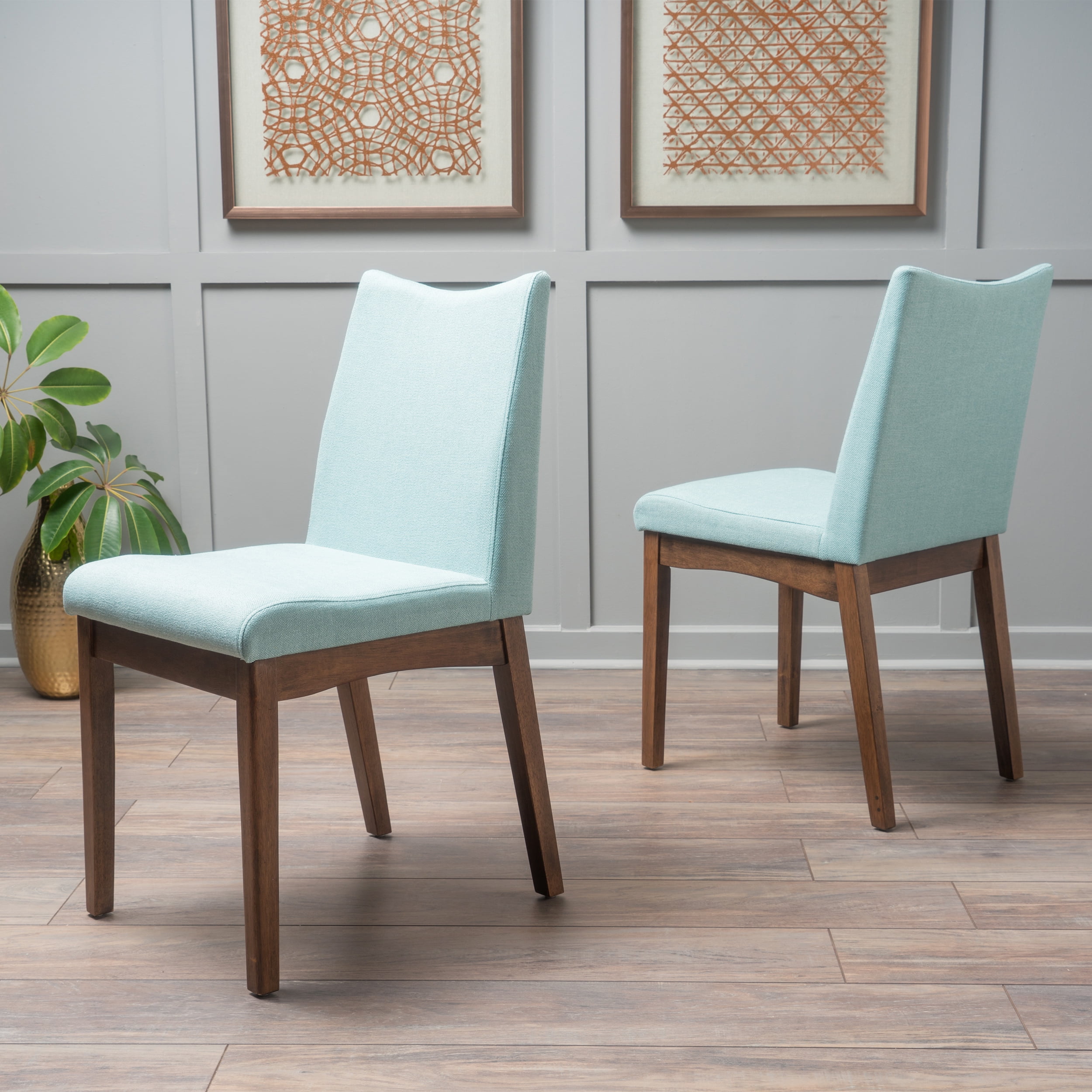 Noble House Roosevelt Mid Century Modern Mint Fabric Dining Chairs, Set