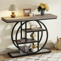 Tribesigns 41.3" Industrial 4-Tier Console Table: Sofa Table with Circle Base, Gray