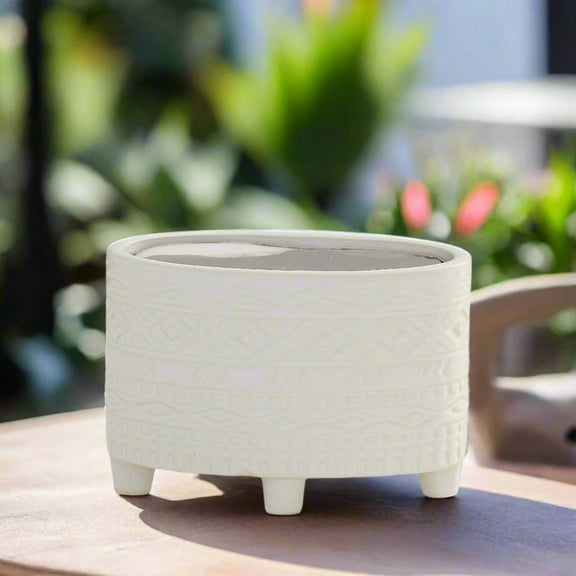 Naya Ceramic Oval Tribal Pot with Stand