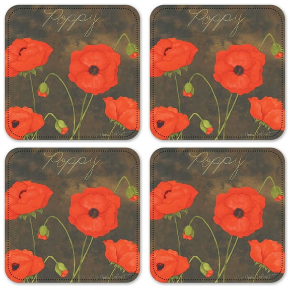 Vinyl Drink Coasters - Set of 4 - Poppy