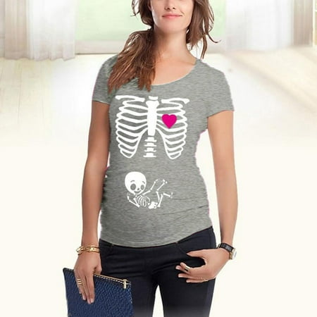 

Ovzne Maternity Clothing Plus Size Maternity Clothing Winter Women Maternity Short Sleeve Skeleton Print Tops T-Shirt Pregnant Casual Clothes Maternity Clothing Fall And Winter