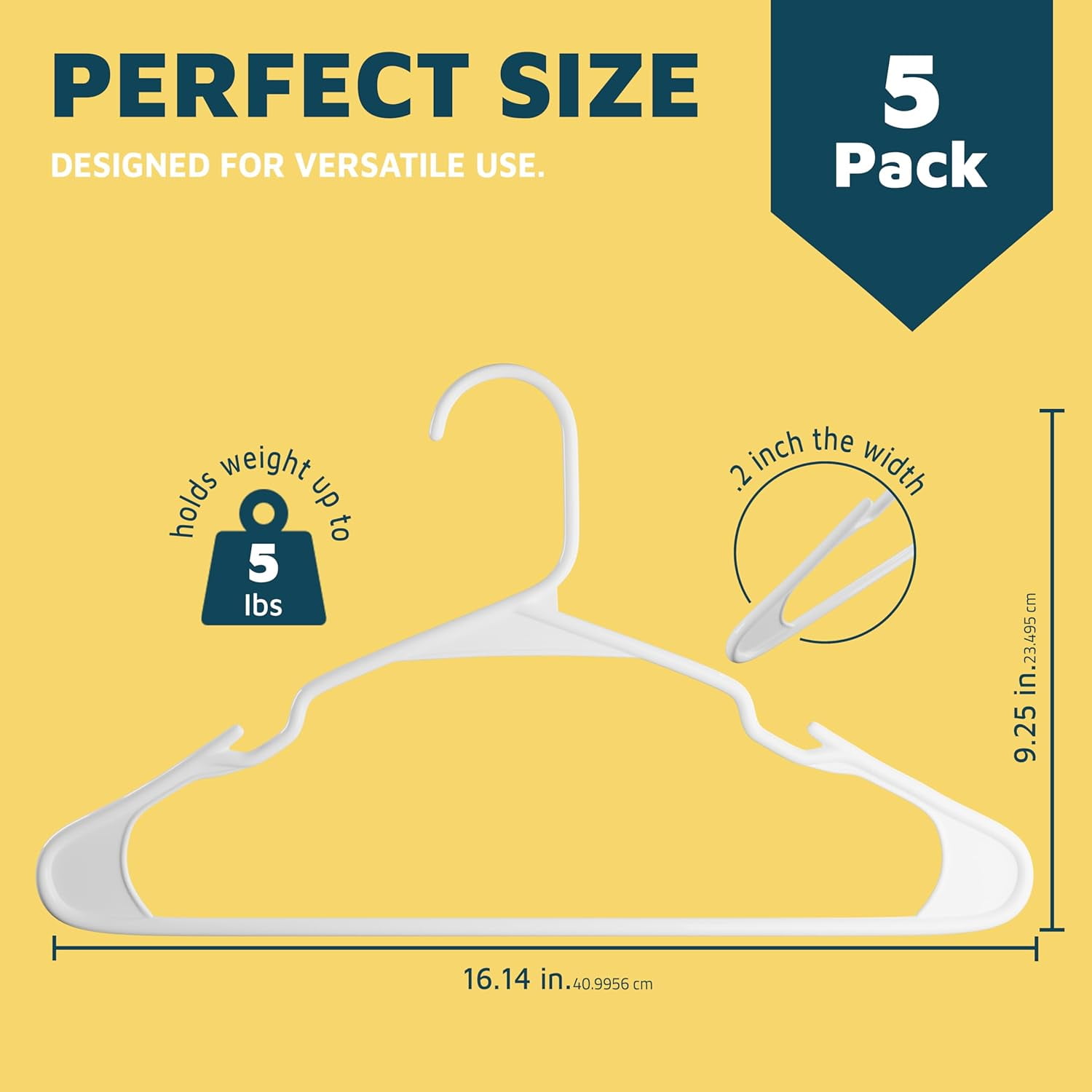 Plastic Clothes Hanger Set - 5 Pieces Versatile, Lightweight, Space-Saving, Non-Slip, Slim Designed, Dry and Wet Clothes Hanger Set - White