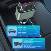 4 in 1 Retractable Car Charger with RGB Light, 66W Fast Charging Car Adapter with Lightning + Type C Cable & USB-C+USB-A Port, Car Phone Charger for iPhone/Galaxy/Pixel, Car Accessories for Women Men