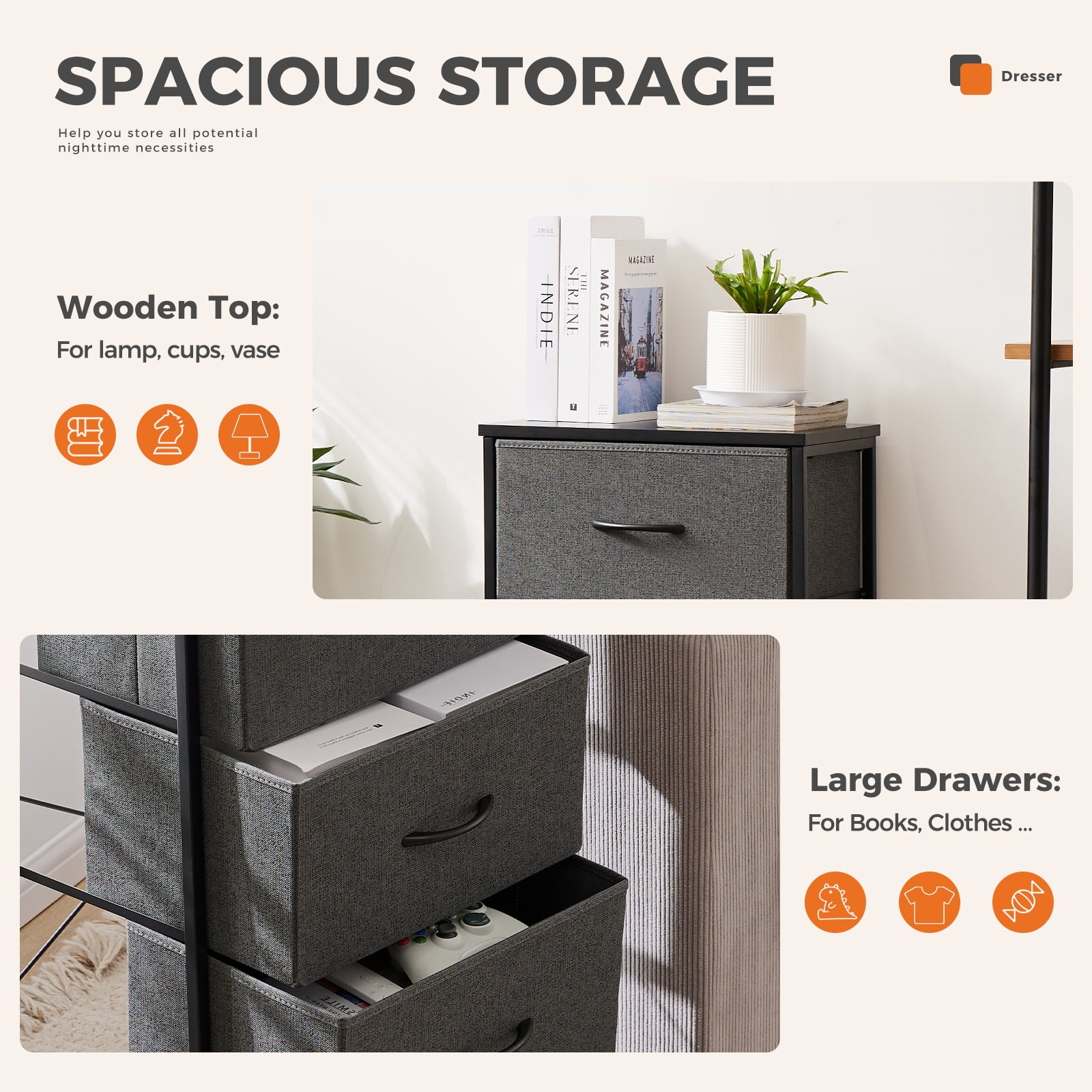 CONCETTA 4-Drawer Fabric Dresser Storage Chest for Bedroom, Closet, Storage Furniture for Adults, Gray