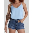 thumbnail image 2 of Ekouaer Womens Silk Satin Camisole Tank Tops V Neck Casual Spaghetti Strap Cross Back Sleeveless Basic Cami Shirt Light Blue, 2 of 6