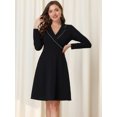thumbnail image 2 of Vestido de línea A de manga larga con cuello en V elegante y cuello de muesca para mujer Negro XL, 2 of 6