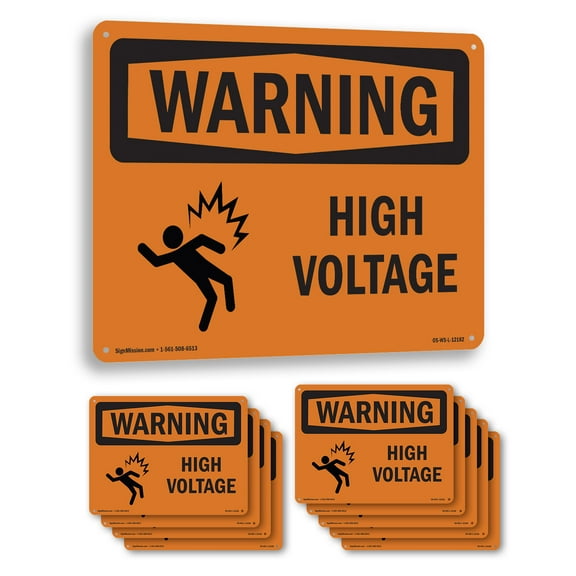 High Voltage With Symbol OSHA WARNING Aluminum Sign 10 Inch x 7 Inch - 10 Pack