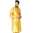 thumbnail image 3 of SKAVIJ Men's Tunic Art Silk Long Shirt Embroidered Casual Kurta X-Large Gold, 3 of 6