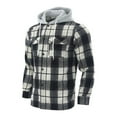 thumbnail image 3 of Rggeeun Shirts For Men Male Fall Winter Flannel Jacquard Trend Casual Plaid Long Sleeve Hooded Shirt Comfort Tops, 3 of 9
