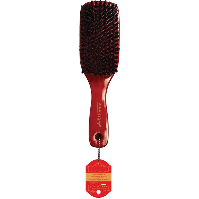 Cepillo ondulado Premium de cerdas medianas, cepillo de pelo de madera rojo ondulado, natural, 50% jabalí, 50% nailon (onda)
