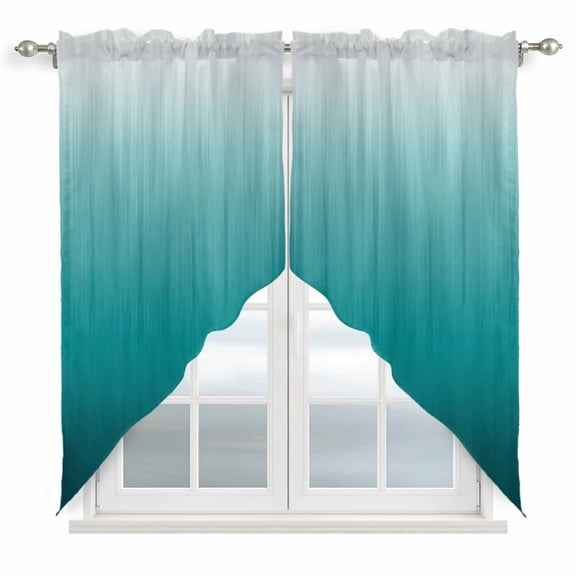 Teal Ombre Swag Curtains for Kitchen/Bedroom/Living Room, Contemporary Gradient Abstract Art Scalloped Curtains 63 Inch Long, Rod Pocket Window Swag Topper Curtains Valances 2 Panels Set 36"x63"