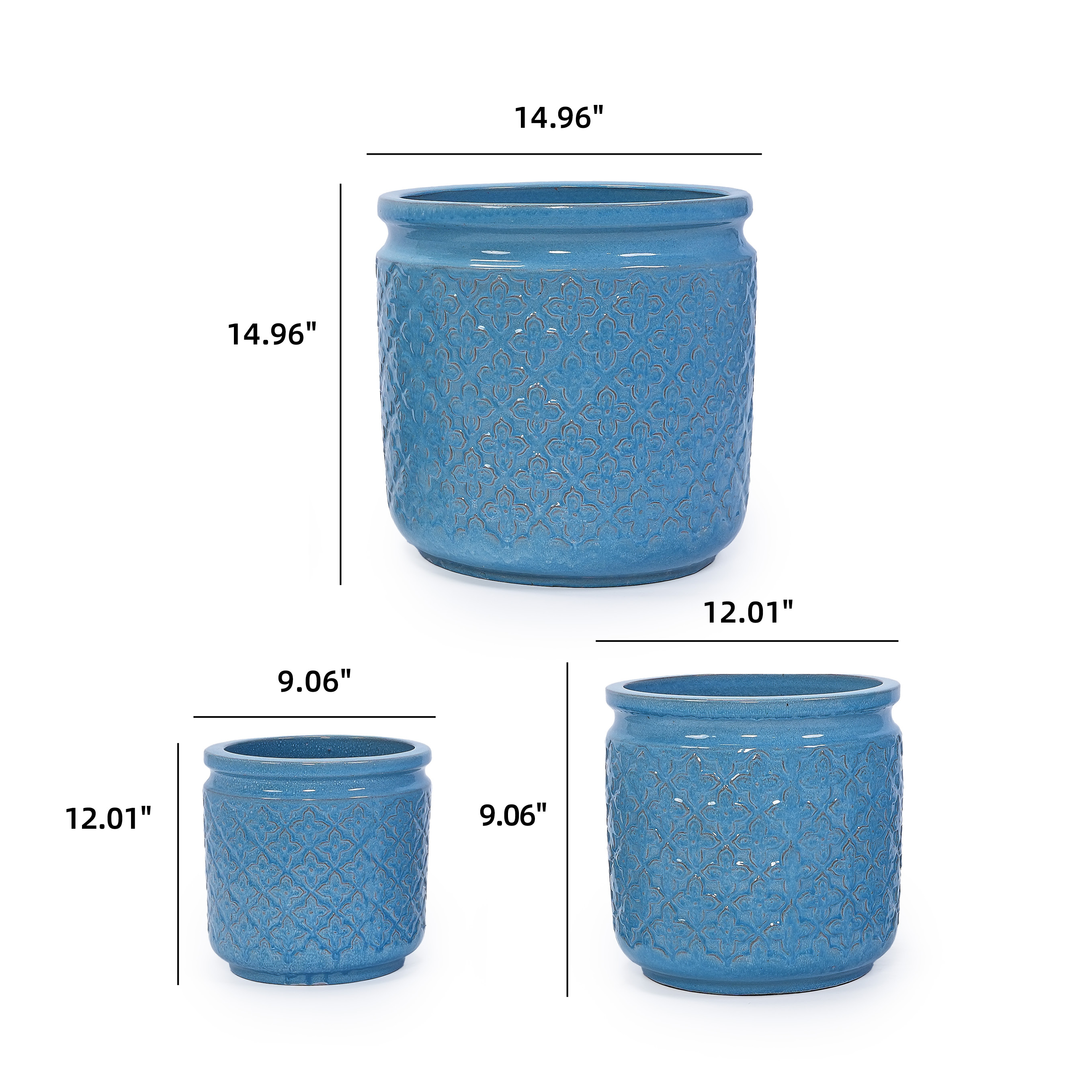 MAYEERTY 3 Pack Ceramic Plant Pots, Planter for Indoor Outdoor Patio, Garden, Blue