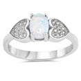 thumbnail image 1 of Oval-Shape White Simulated Opal Side With two Cubic Zirconia Pave Hearts Ring Sterling Silver Size 4, 1 of 3