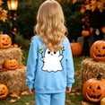 thumbnail image 6 of Girls Halloween Sweatshirt Crewneck Long Sleeve Cartoon Ghost Graphic Top Breathable Pullover Tops Blue 9-10 Years, 6 of 9