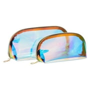 2 Pack Clear Holographic Makeup Travel Bag for Girls and Women, Iridescent Cosmetic Storage Organizer, 2 Sizes