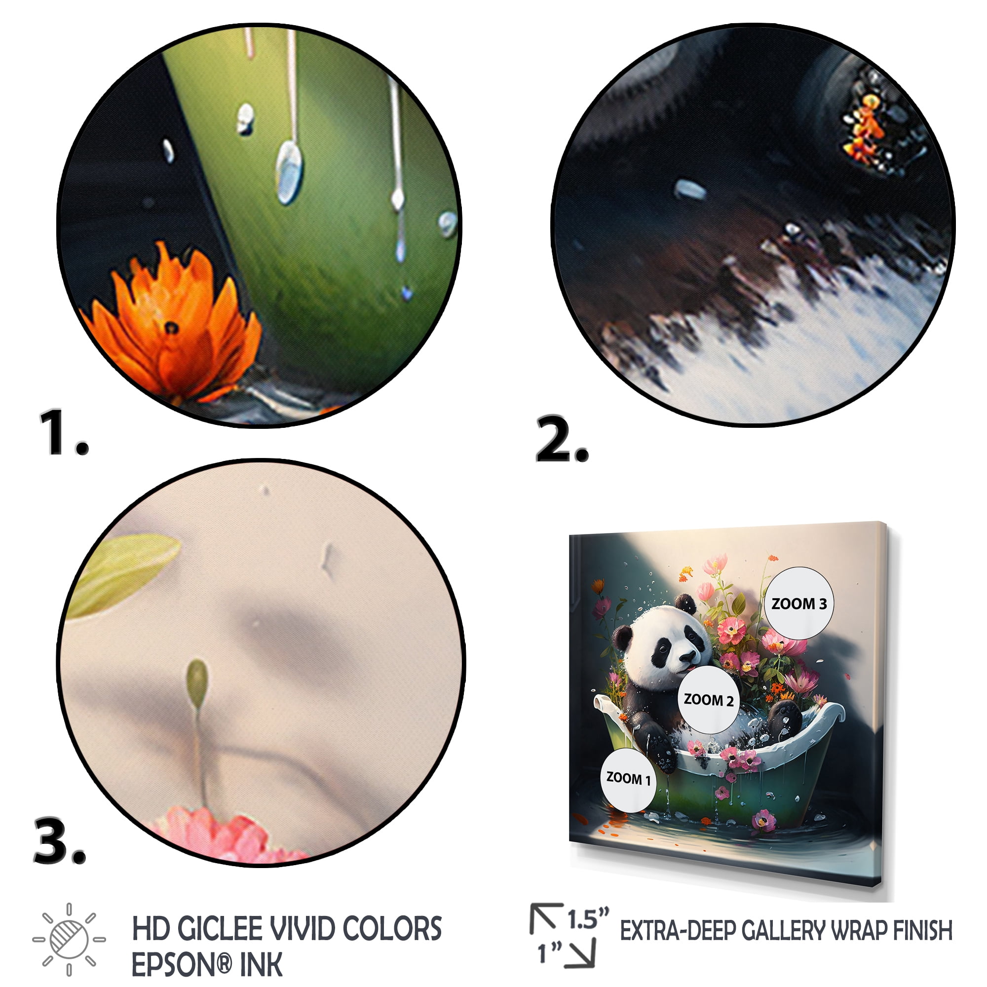 Designart Silly Panda Bathing With Blooming Flowers Canvas Wall Art