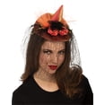 thumbnail image 2 of New Women's Deluxe Orange Satin Costume Mini Witch Hat with Black Veil, 2 of 2