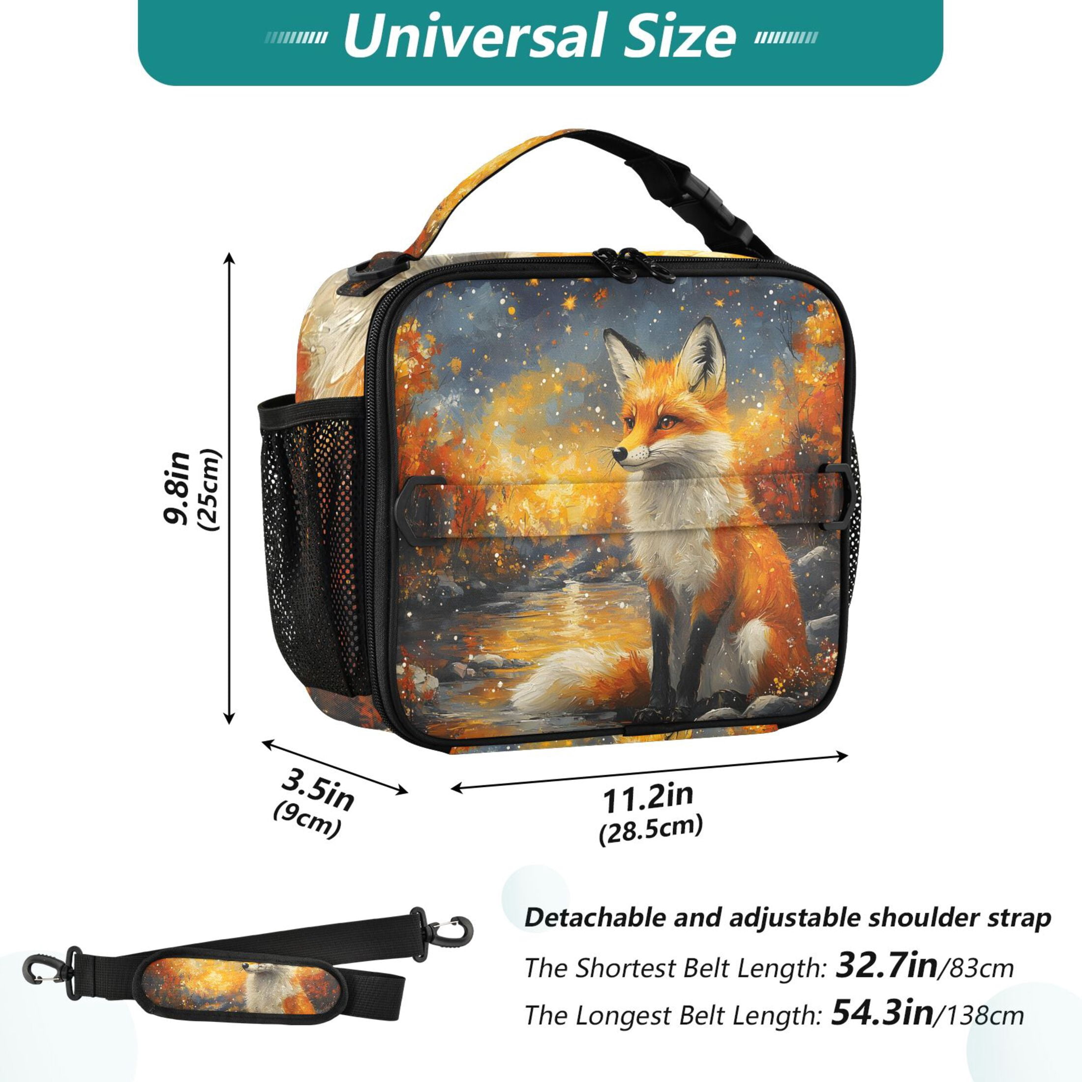 ALAZA Magic Fox Lunch Box Insulated Lunch Bag Cooler Tote with Shoulder Strap