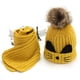 thumbnail image 3 of Conjunto de gorro y bufanda para bebé, gorros de invierno cálidos de punto doble con pompón para niños y niñas Amarillo, 3 of 9