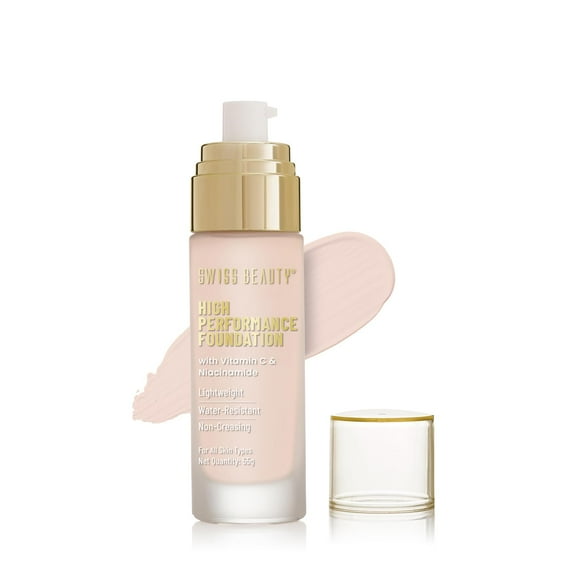 Swiss Beauty High Performance Foundation | Water-Resistant | Medium To Buildable Coverage Liquid Dewy Finish | Lightweight | Easy To Blend | With Vitamin C & Niacinamide | 02 Rose Blush, 55G