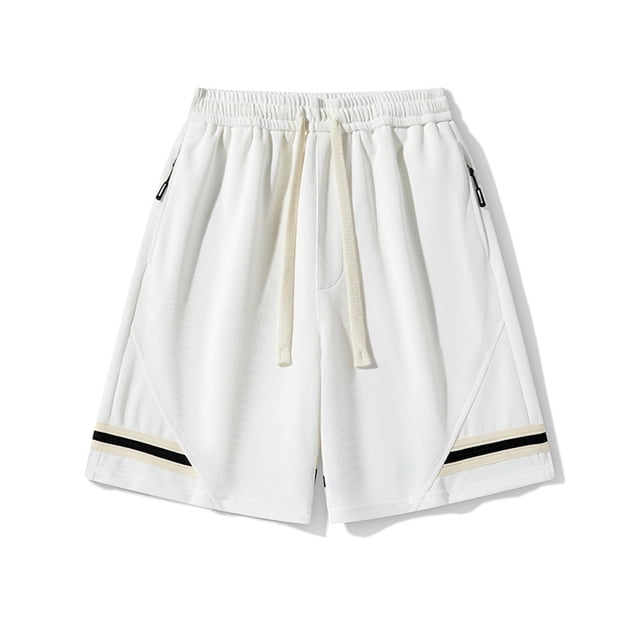 Ceisia Men's Gift Relaxed Stripe Decor Casual Shorts Mid-Rise Elastic Waist Nylon Spandex Zipper Side Pockets Hem Stripe Shorts