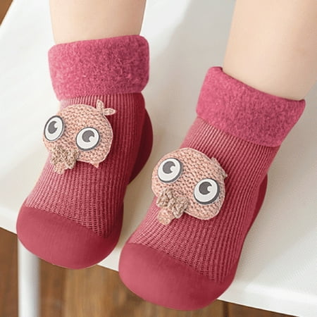 

Warm Stocking Girls Knit Socks Kids Rubber Soft Solid Sole Slipper Toddler Baby Boys Shoes Baby Shoes Red 26-27