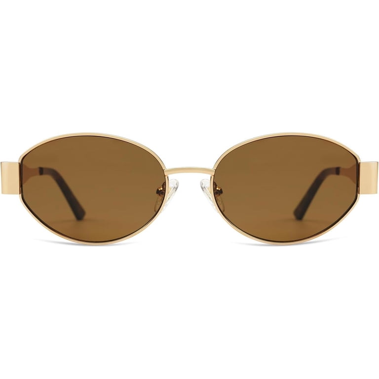 DUANHUI UV400 Protection Unisex Retro Oval Sunglasses, Gold 
