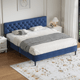 thumbnail image 6 of 4 Ever Winner King Size Bed Frame, Upholstered Platform Bed with Headboard, Button Tufted Headboard, Blue, 6 of 8