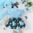 thumbnail image 4 of AQUARIVE Ensemble de Tenue pour Tout-Petits 2 Pcs pour Fille Bébé Manches Courtes Col Rond Robe à Rayures Imprimé Floral avec Hijab Vêtements Décontractés Ensemble de Costumes pour Enfants Bleu Ciel 12-18 m, 4 of 8