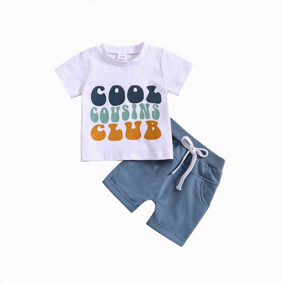 Kaprioy Toddler Boys Clothes Summer Outfit Sets COOL COUSINS CLUB Printed Baby Clothes Toddler Boys Short Sleeve Prints T Shirt Tops Shorts Child Kids 2PC Set Outfits Clothes