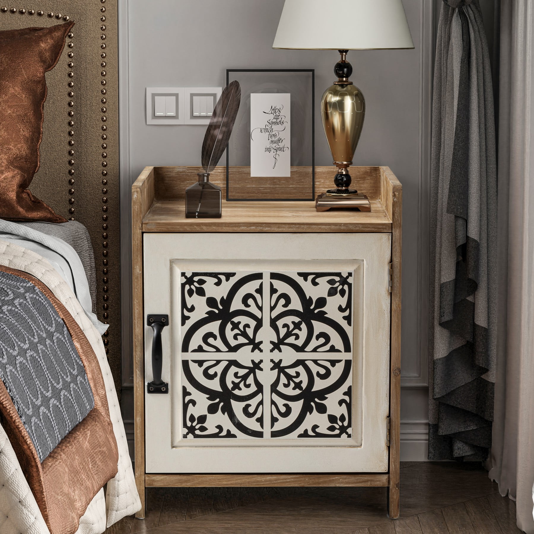  COZAYH Farmhouse Nightstand Set Of 2 With Open Shelf Distressed