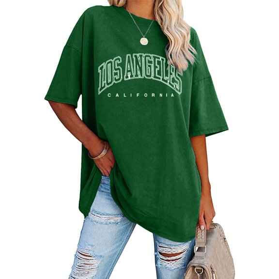Graphic Tees for Women T-Shirts Casual Oversized Graphic Tops for Summer Short Sleeve Basic Tees for Everyday Wear Green XL