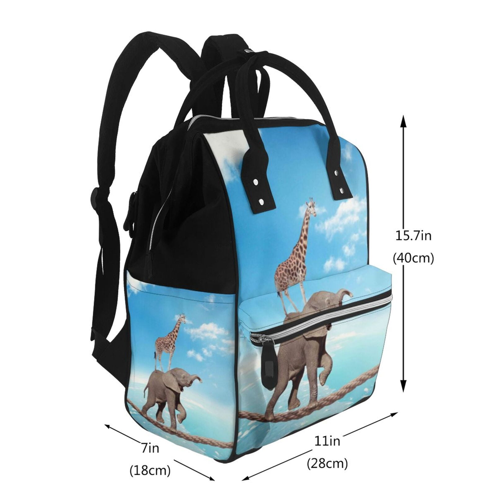 Ratiio Elephant Giraffe Mummy Backpack - Waterproof Twill Canvas, Large Capacity Diaper Bag with Multiple Pockets and Adjustable Straps