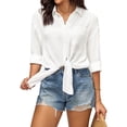 thumbnail image 2 of Siliteelon Women's White Double-Layer Ruffled Casual Shirt - Bring a Fresh and Elegant Touch, Unlock a Gentle and Laid-back Daily Look, 2 of 6