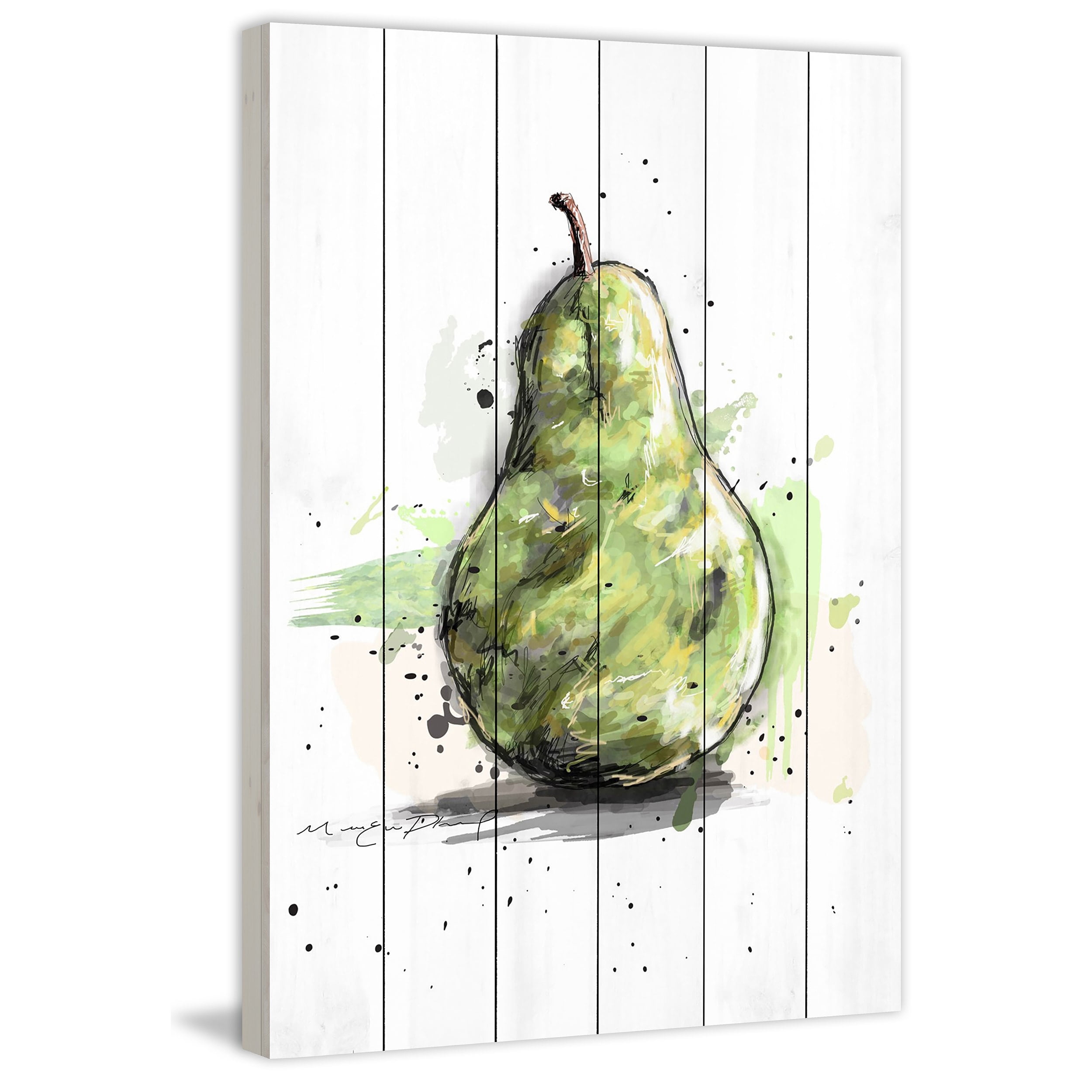 Marmont Hill "Poire Verte 3" By Marie-Eve Pharand Painting Art Print On White Wood, 30.0" x 1.5"